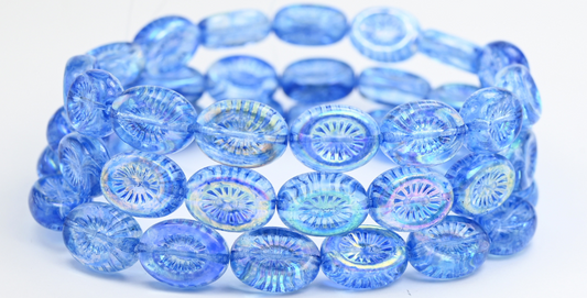 椭圆形猕猴桃压制玻璃珠，水晶浅蓝色 Ab (00030-34307-AB)，玻璃，捷克共和国