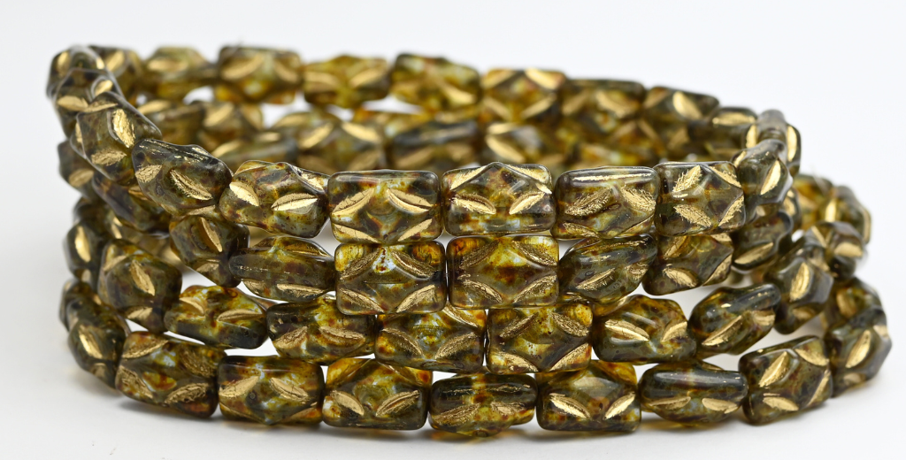 Rectangle Pressed Glass Beads, Transparent Blue 86 Gold Lined (30030-86-54202), Glass, Czech Republic ~ STRANDED