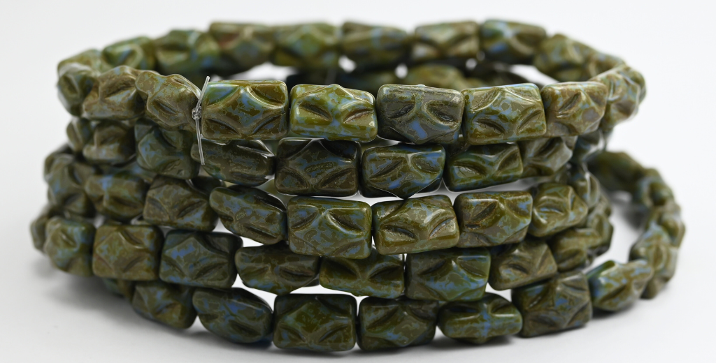 矩形压制玻璃珠，不透明蓝色石灰华（33030-86800），玻璃，捷克共和国