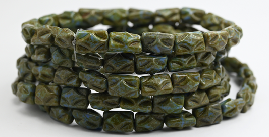 Rectangle Pressed Glass Beads, Opaque Blue Travertin (33030-86800), Glass, Czech Republic