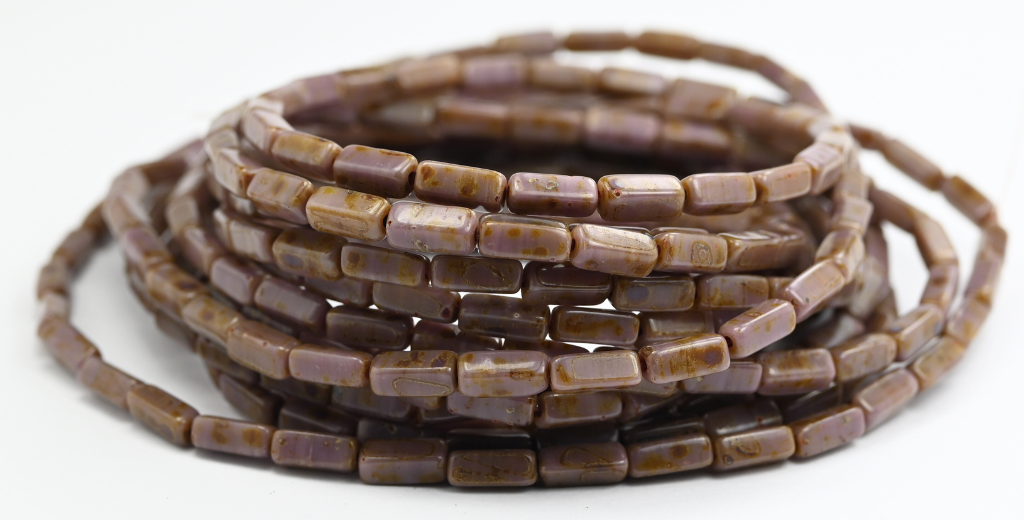 長方形のプレスガラスビーズ、紫色のトラバーチン（23020-86800）、ガラス、チェコ共和国