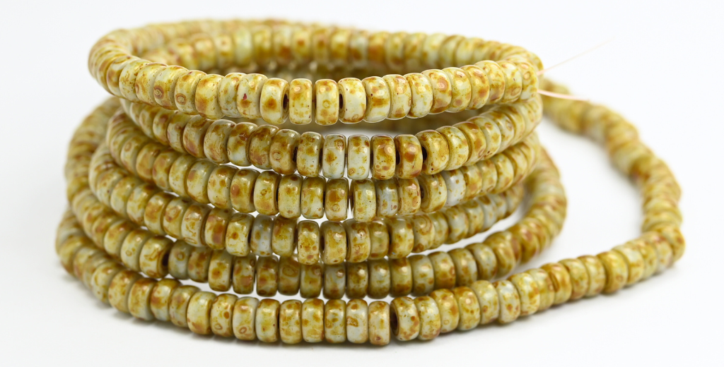 奥特莱斯 10克扁平圆形轮压玻璃珠，绿松石色石灰华 (63130-86800)，玻璃，捷克共和国