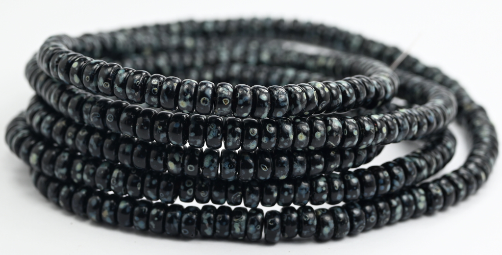 扁平圆轮压制玻璃珠，黑色毕加索（23980-43400），玻璃，捷克共和国