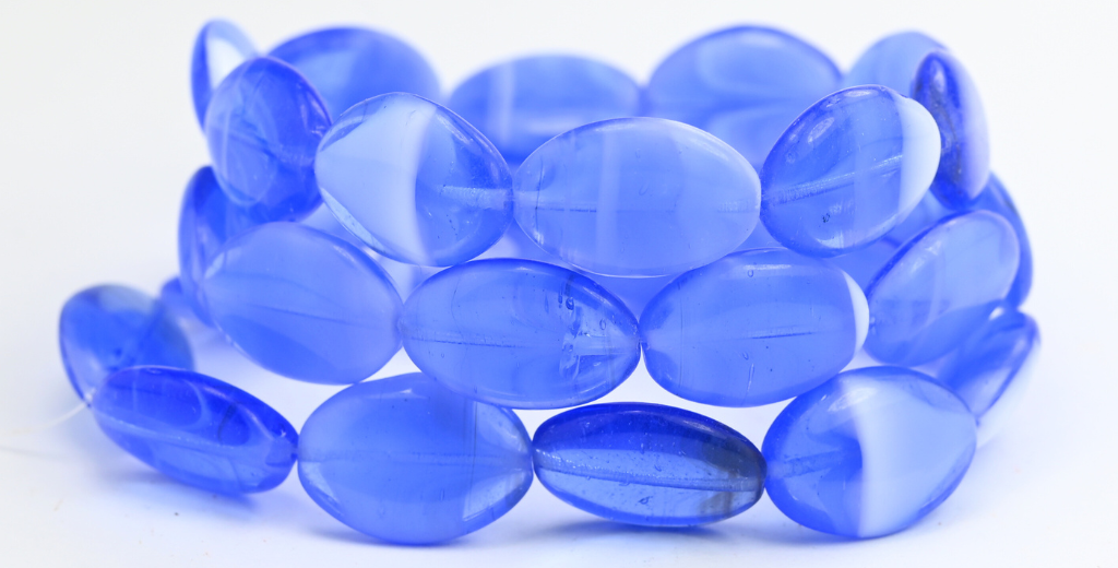 Flat Oval Pressed Glass Beads, Mixed Colors Blue (MIX-BLUE), Glass, Czech Republic