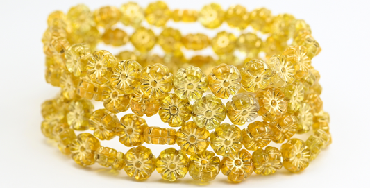 ハワイアンフラワー プレスガラスビーズ ミックスカラー トパーズ ゴールドライン (10-MIX-TOPAZ-54202) ガラス製 チェコ共和国