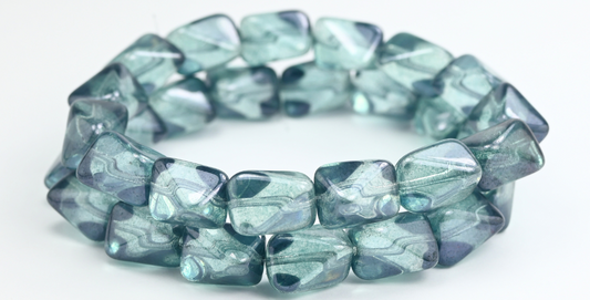 奥特莱斯 10克陨石长方形珠子，14 x 11毫米，水晶光泽蓝色全涂层（00030-14464），玻璃，捷克共和国