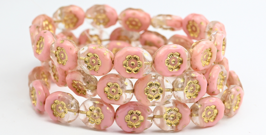 アウトレット 10グラム 2つのベルビーズ、14 x 11 mm、不透明ピンクゴールドライニング（76028-54202）、ガラス、チェコ共和国