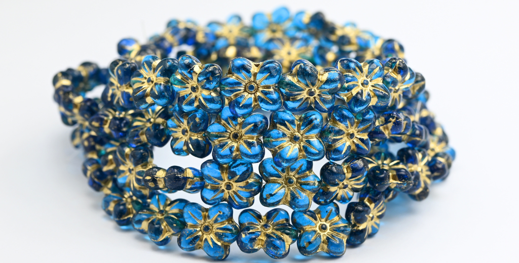 花朵压花玻璃珠，透明浅绿色金色内衬 (60040-54202)，玻璃，捷克共和国