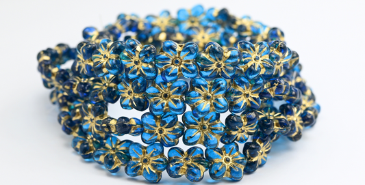 花朵压花玻璃珠，透明浅绿色金色内衬 (60040-54202)，玻璃，捷克共和国