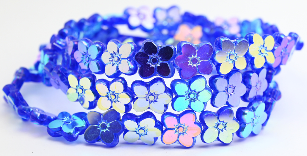 テーブルカットフラワービーズ リナム、透明ブルー Ab 2X (30060-AB-2X)、ガラス、チェコ共和国