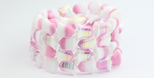 Flat Bell Beads, Opaque Pink Ab (740102010-AB), Glass, Czech Republic