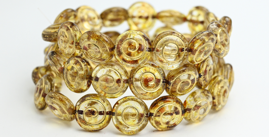 ラウンドフラットスネイルプレスガラスビーズ、クリスタル86個、ゴールドライン（00030-86-54202）、ガラス、チェコ共和国