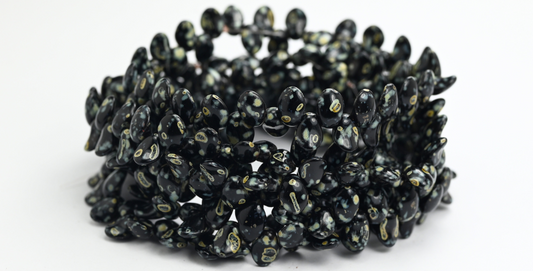 リーフタンプレスガラスビーズ、ブラックピカソ（23980-43400）、ガラス、チェコ共和国