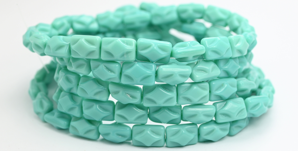 長方形のプレスガラスビーズ、ターコイズ（63120）、ガラス、チェコ共和国