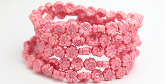 ハワイアンフラワー プレスガラスビーズ 不透明ピンク ピンクライン入り (76016B-54321) ガラス製 チェコ共和国