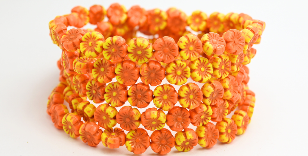 ハワイフラワープレスガラスビーズ、931483120 46489 (931483120-46489)、ガラス、チェコ共和国