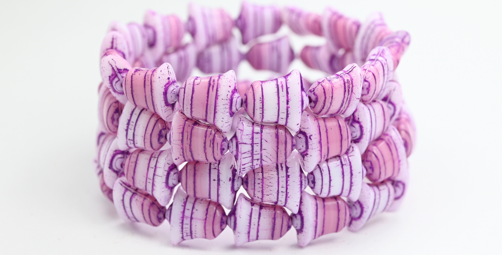 フラットベルビーズ、不透明ピンクパープルライン（740102010-46420）、ガラス、チェコ共和国