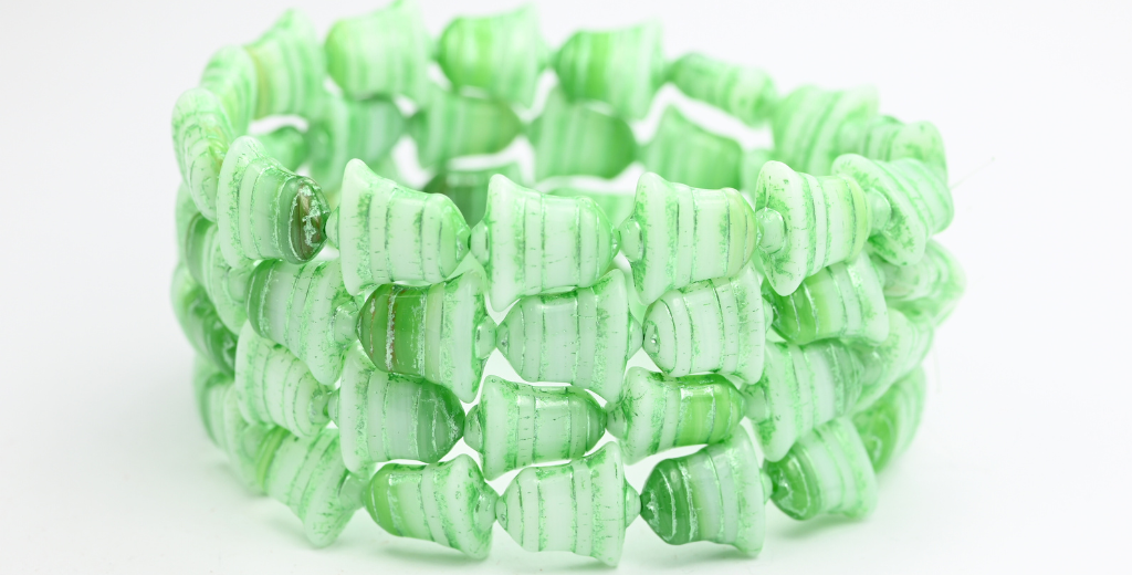 扁铃珠，绿色混色，绿色内衬（GREEN-MIX-54322），玻璃，捷克共和国