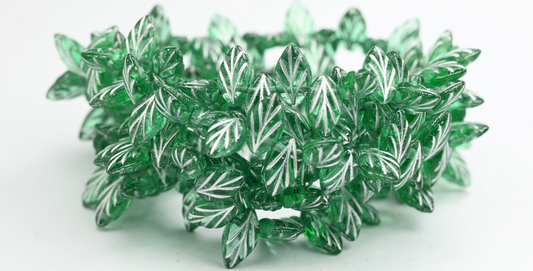 OUTLET 10 grams Beech Leaf Beads, 12 x 9 mm, Transparent Green Emerald Silver Lined (50710-54201), Glass, Czech Republic