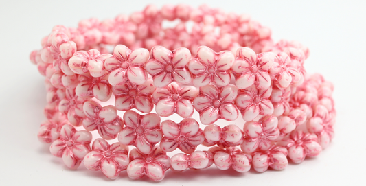 花朵压制玻璃珠，不透明粉色内衬（74000-54321），玻璃，捷克共和国