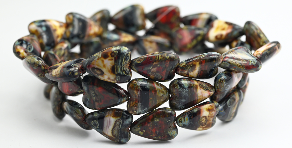 细长心形珠子，95015 Travertin (95015-86800)，玻璃，捷克共和国