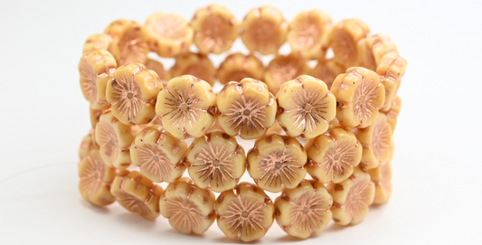 ハワイアンフラワー プレスガラスビーズ ミックスカラー ベージュ 銅線入り (MIX-BEIGE-54200) ガラス製 チェコ共和国