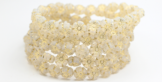 夏威夷花压制玻璃珠，蛋白石白金内衬 (01000-54202)，玻璃，捷克共和国 ~ STRANDED