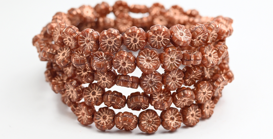 ハワイアンフラワー プレスガラスビーズ ミックスブラウンクリスタル コッパーライニング (16617-54200) ガラス チェコ共和国 ~ STRANDED