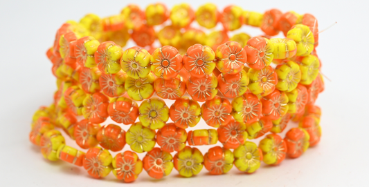 ハワイアンフラワー プレスガラスビーズ、931483120 ゴールドライン (931483120-54202)、ガラス、チェコ共和国