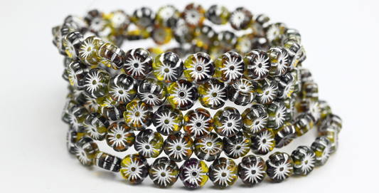 ハワイアンフラワー プレスガラスビーズ 透明イエロー シルバーライン (8004020080-54201) ガラス製 チェコ共和国