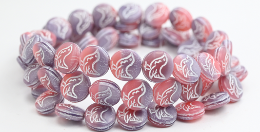 OUTLET 10 grams Round Coin With Bird, 11 x 11 mm, Opaque Pink White Lined (7402024020-46401), Glass, Czech Republic