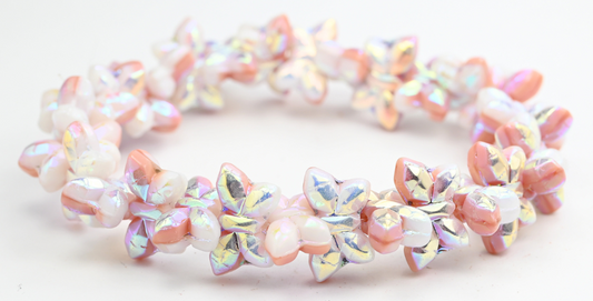 OUTLET 10 grams Simple Butterfly Pressed Glass Beads, 20 x 12 mm, Opaque Pink Ab (7402084010-AB), Glass, Czech Republic