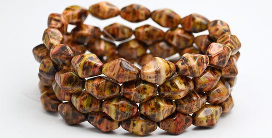 旋盤加工された双円錐形のプレスビーズ、カラーライントラバーチン（COLOR-LINE-86800）、ガラス、チェコ共和国