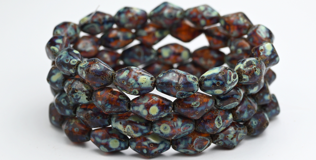 旋盤加工された双円錐形のプレスビーズ、透明ブラウントラバーチン（10210-86800）、ガラス、チェコ共和国