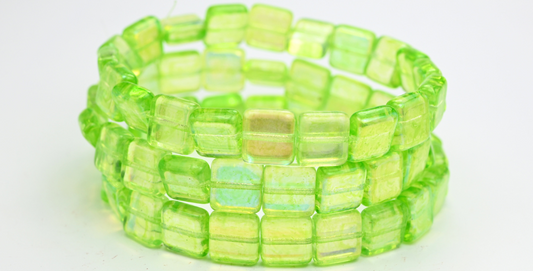 Flat Square Pressed Glass Beads, Crystal Light Green Ab (00030-34310-AB), Glass, Czech Republic