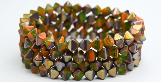 Flattened Bicone Pressed Beads, Mixed Colors Color Rose Gold Capri (MIX-COLOR-27101), Glass, Czech Republic