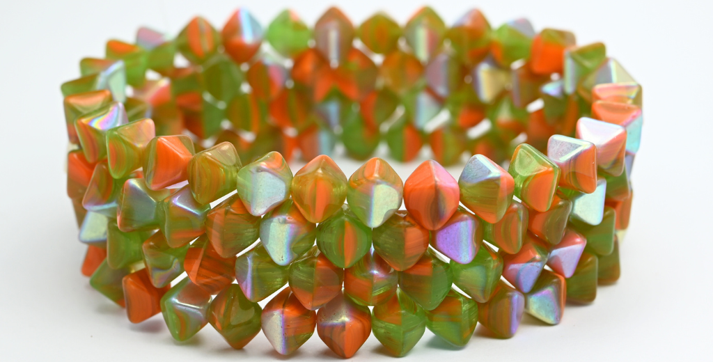 Flattened Bicone Pressed Beads, Mixed Colors Color Ab (MIX-COLOR-AB), Glass, Czech Republic
