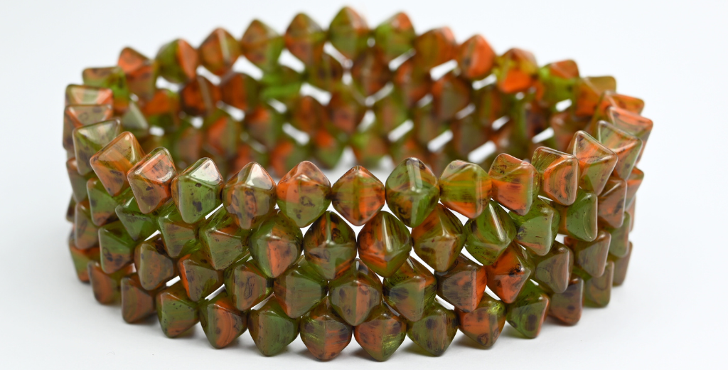 平らな双円錐形のプレスビーズ、ミックスカラーカラートラバーチン（MIX-COLOR-86800）、ガラス、チェコ共和国