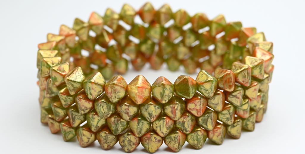 Flattened Bicone Pressed Beads, Mixed Colors Color Gold Splash (MIX-COLOR-86720), Glass, Czech Republic