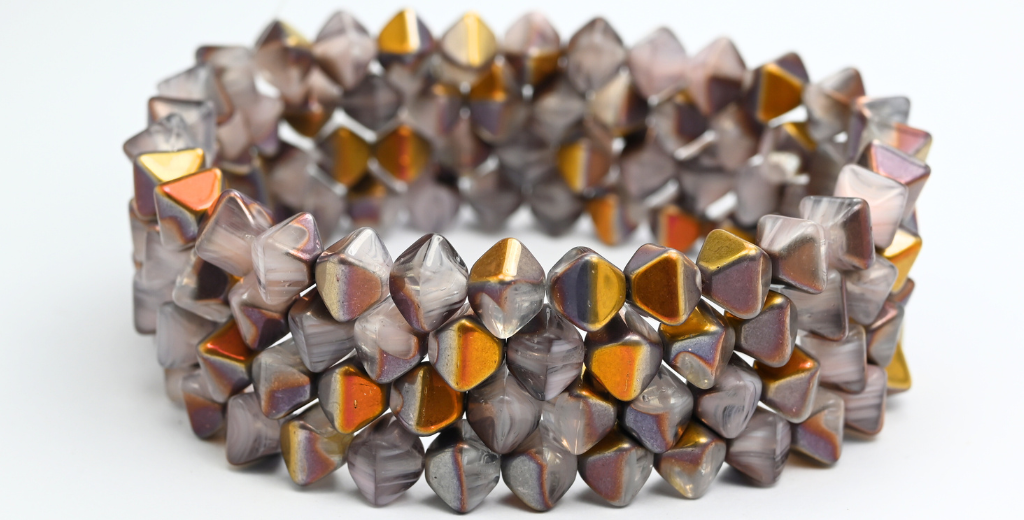 Flattened Bicone Pressed Beads, 8701 Rose Gold Capri (08701-27101), Glass, Czech Republic