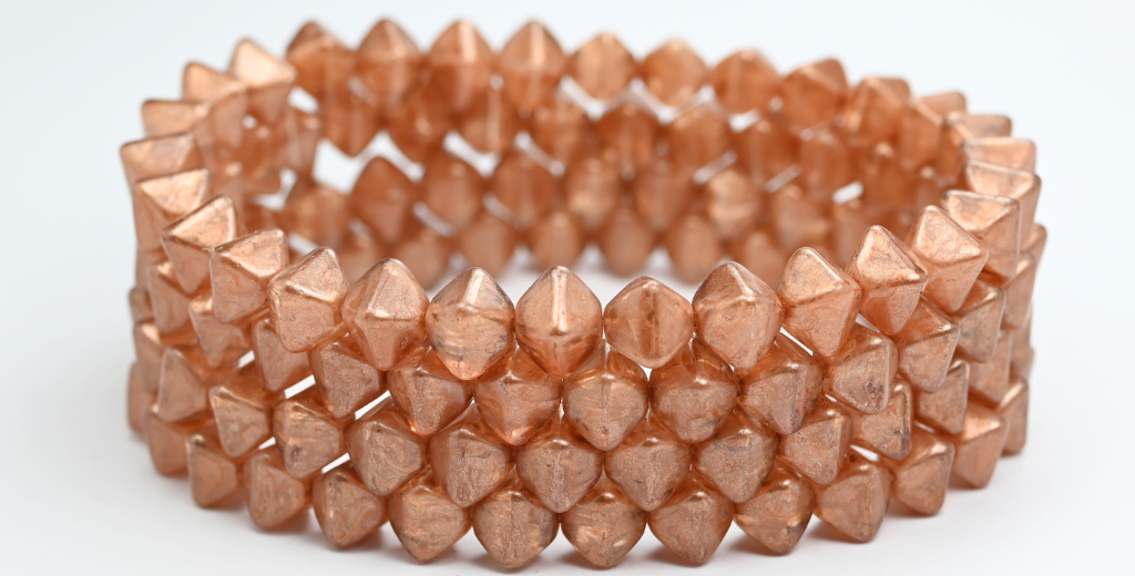 Flattened Bicone Pressed Beads, 8701 Copper Splash (08701-86750), Glass, Czech Republic