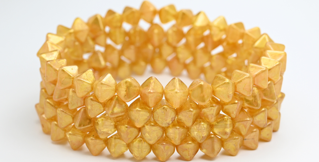 Flattened Bicone Pressed Beads, 8701 Gold Splash (08701-86720), Glass, Czech Republic