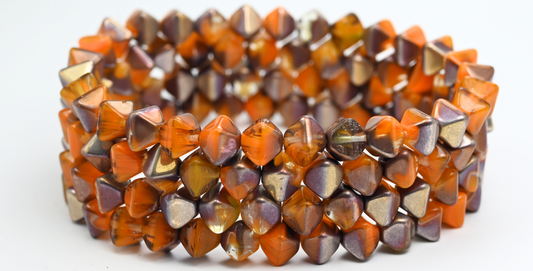 Flattened Bicone Pressed Beads, Orange Rose Gold Capri (81240-27101), Glass, Czech Republic