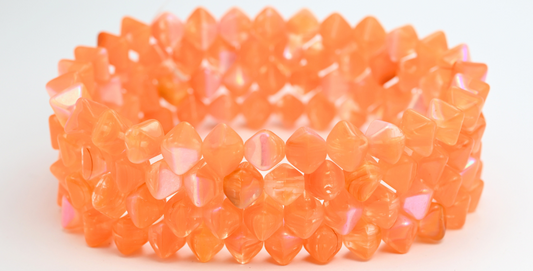 平らな双円錐形のプレスビーズ、オレンジAB（81240-AB）、ガラス、チェコ共和国