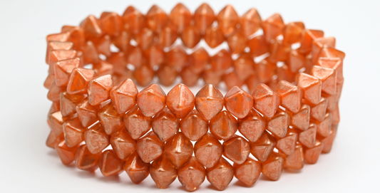 Flattened Bicone Pressed Beads, Orange Copper Splash (81240-86750), Glass, Czech Republic