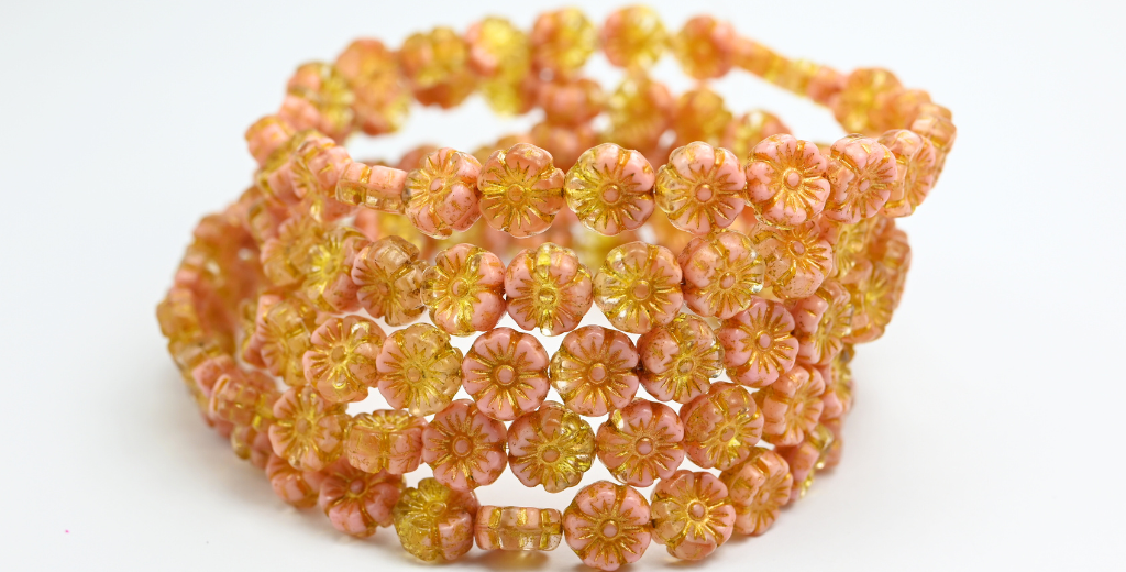 奥特莱斯 10 克夏威夷花珠，10 x 10 毫米，不透明粉色 54580 (76018-54580)，玻璃，捷克共和国