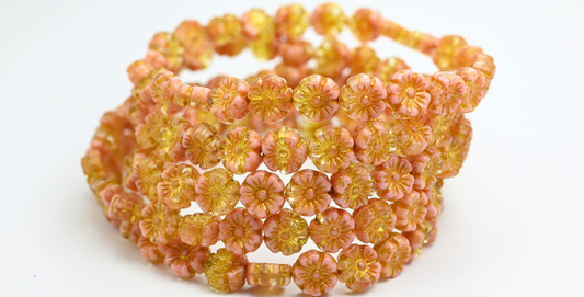 奥特莱斯 10 克夏威夷花珠，10 x 10 毫米，不透明粉色 54580 (76018-54580)，玻璃，捷克共和国