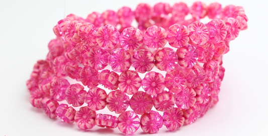 Hawaii Flower Pressed Glass Beads, Opaque Pink 54570 (76018-54570), Glass, Czech Republic