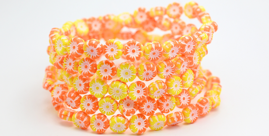 ハワイアンフラワー プレストガラスビーズ、931483120 ホワイトライン入り (931483120-46401)、ガラス、チェコ共和国