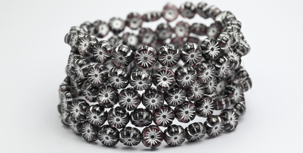 ハワイアンフラワー プレスガラスビーズ、アメジストシルバーライン（20082002-54201）、ガラス、チェコ共和国